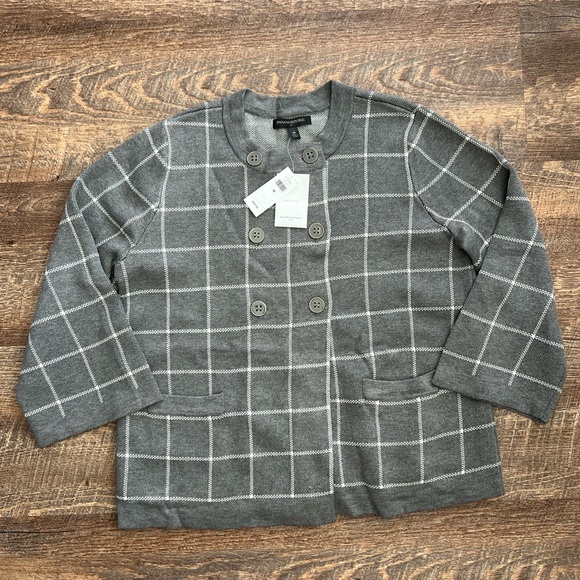 Banana Republic Factory Women's Double Breasted Sweater Gray Windowpane Medium - Picture 1 of 8